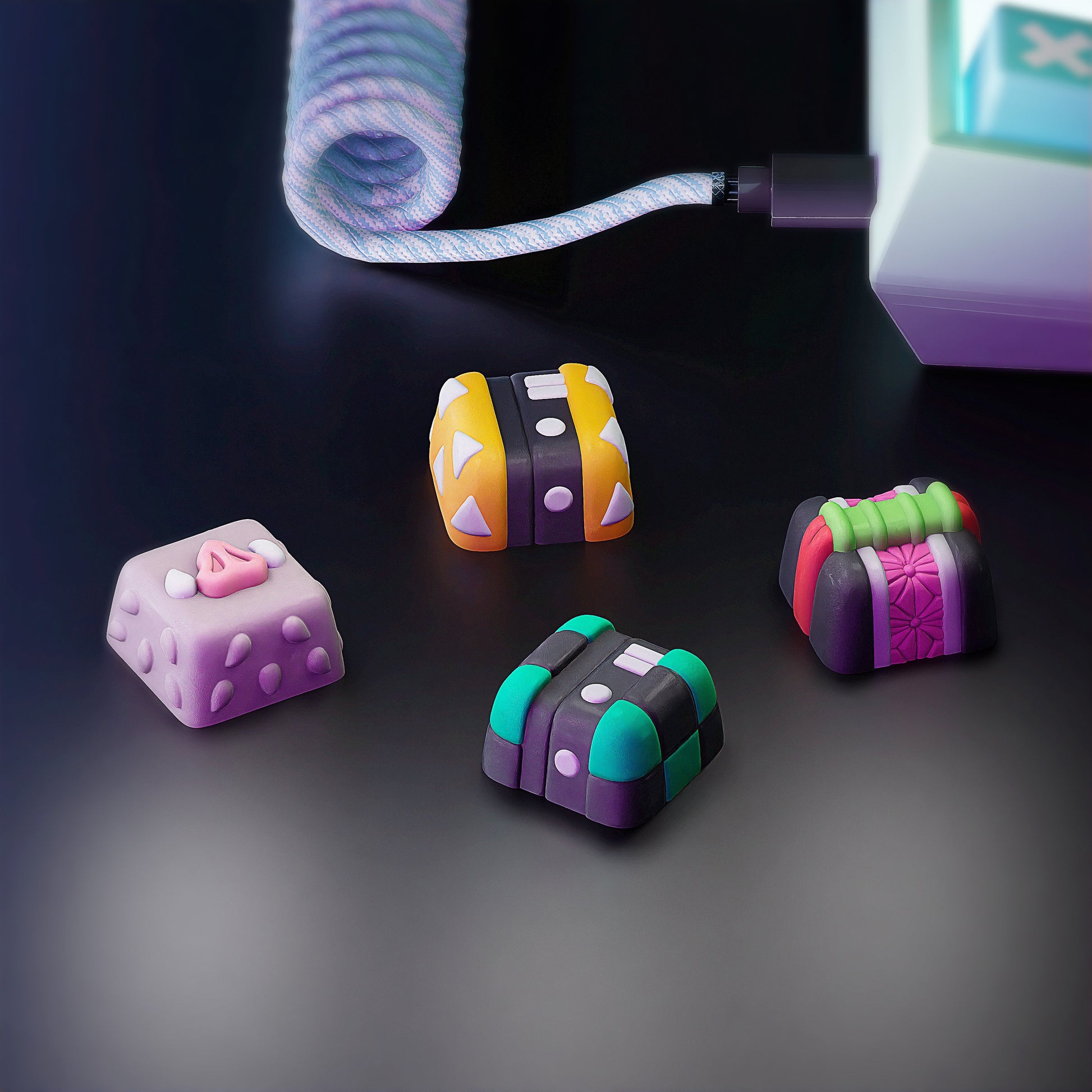 Handmade Inspired By Demon Slayer Keycaps: Tanjiro, Nezuko, Zenitsu & Inosuke for Cherry MX – Artisan Custom Key Caps - Gift for Anime Fans