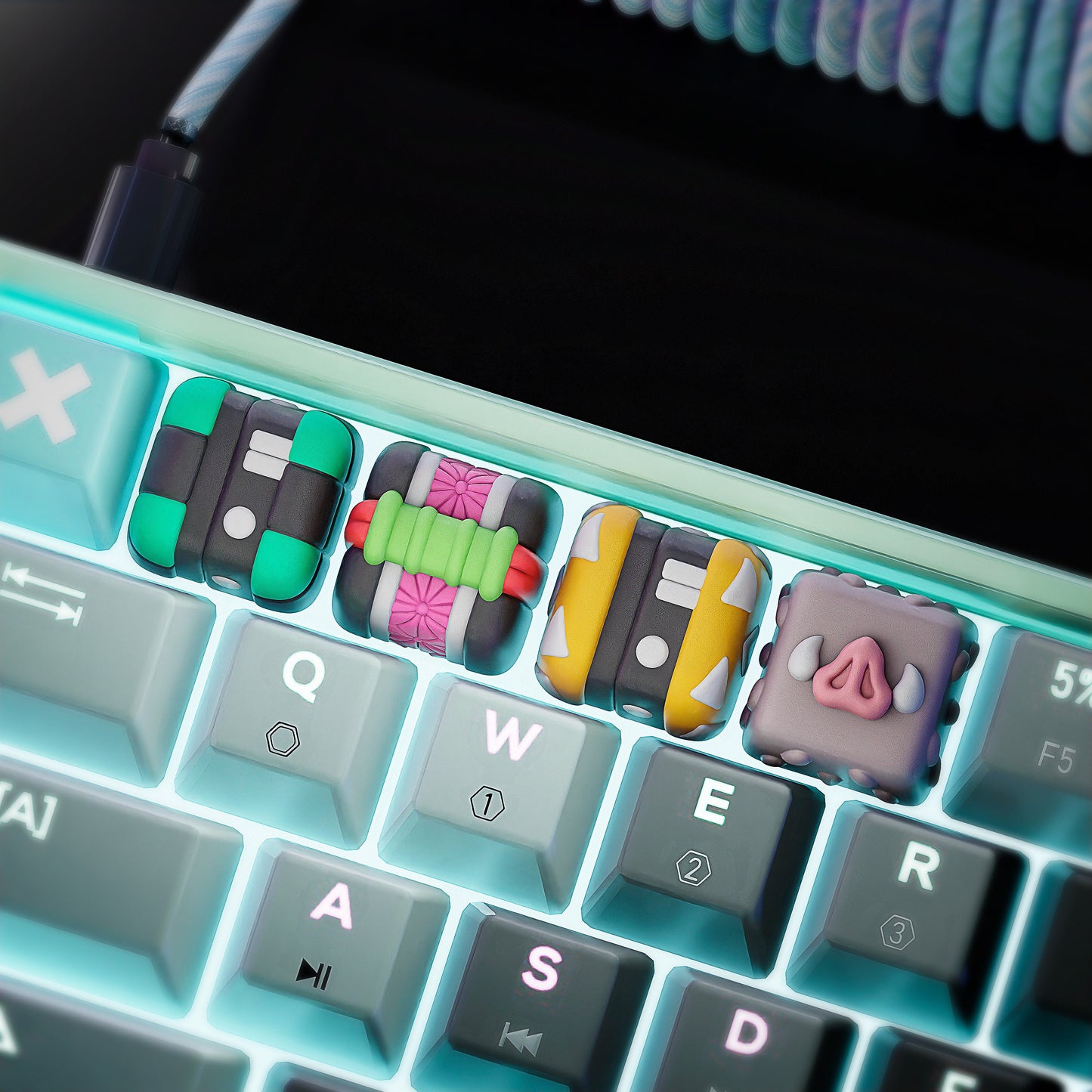 Handmade Inspired By Demon Slayer Keycaps: Tanjiro, Nezuko, Zenitsu & Inosuke for Cherry MX – Artisan Custom Key Caps - Gift for Anime Fans