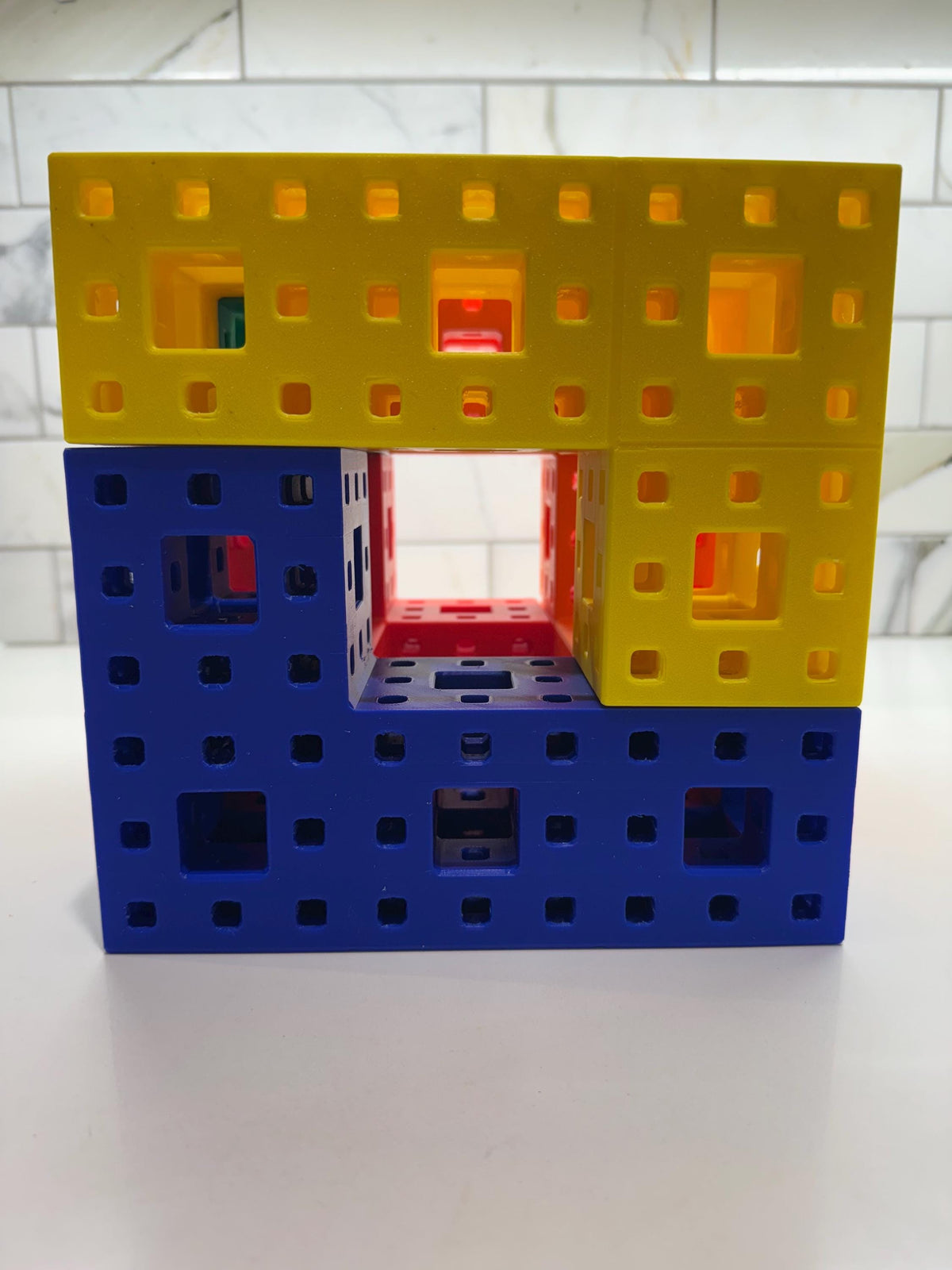 3D Printed Menger Sponge Puzzle: Stage IV Fractal Challenge, Precision Crafted Educational Fun