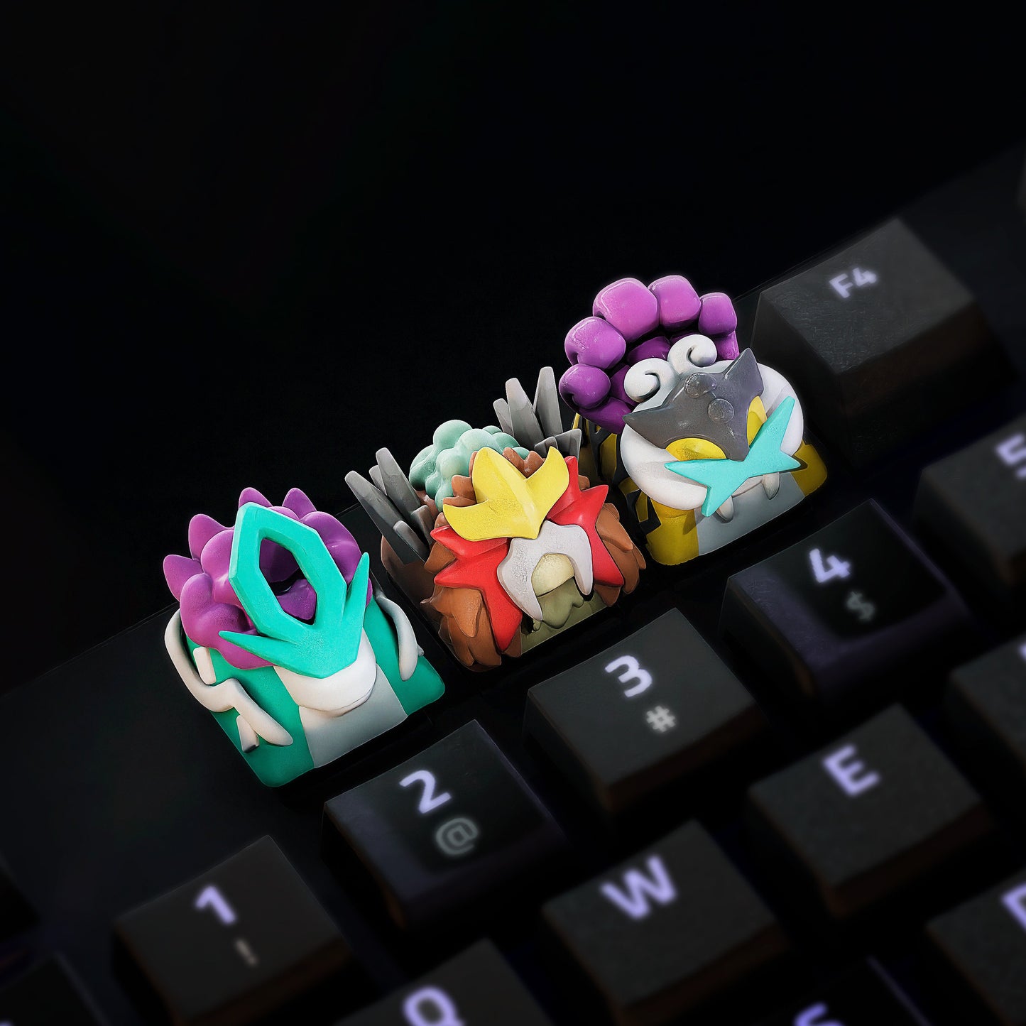 Handmade Inspired By Legendary Beasts Pokemon Keycaps for Cherry MX - Custom Artisan - Entei Suicune Raikou - Perfect Anime Fan Gift