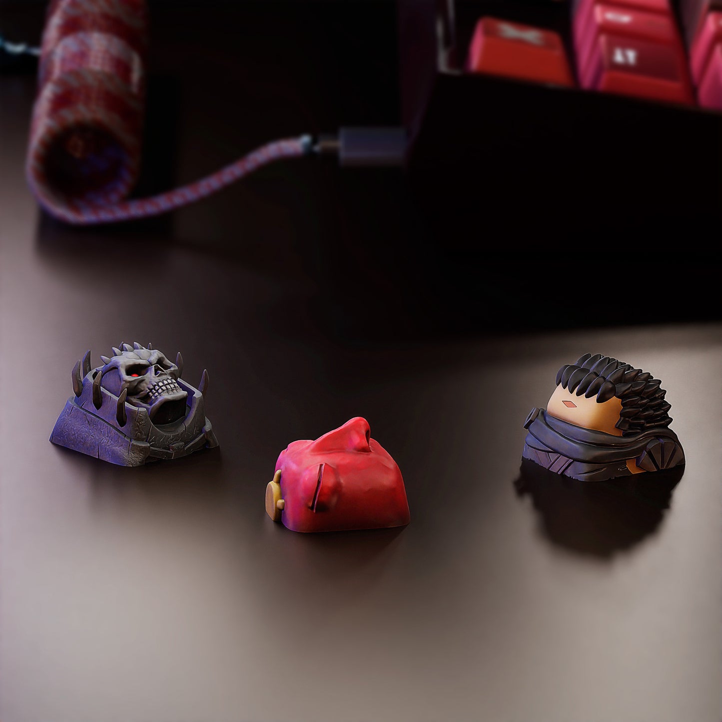 Handmade Inspired By Berserk Keycaps for Cherry MX - Custom Artisan Keycaps - Anime Fan Gift - Guts, Behelit, Gift for Him and Her