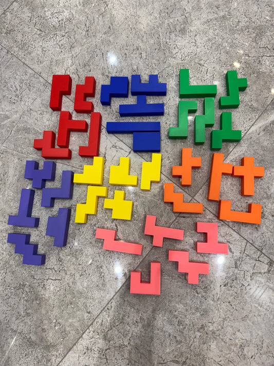 Hexomino Puzzle - 35 Unique 3D Printed Pieces, Fun Mind Challenge Gift for Kids & Teachers, Create Unique Shapes 27x27cm