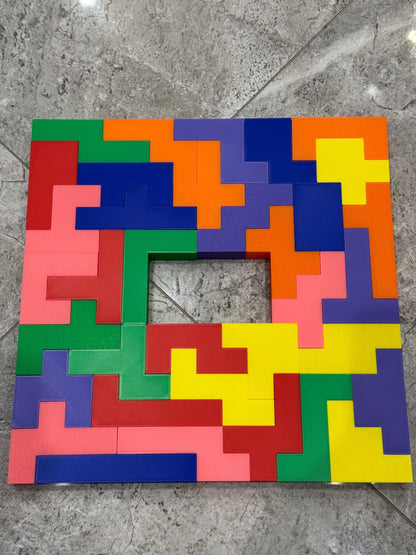 Hexomino Puzzle - 35 Unique 3D Printed Pieces, Fun Mind Challenge Gift for Kids & Teachers, Create Unique Shapes 27x27cm