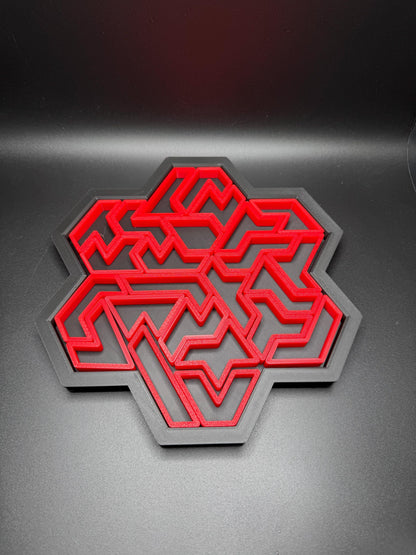 3D Printed Heptiamond Snowflake Puzzle with Box - Challenging Brain Teaser, Unique Gift, Fun for All Ages, Educational Toy