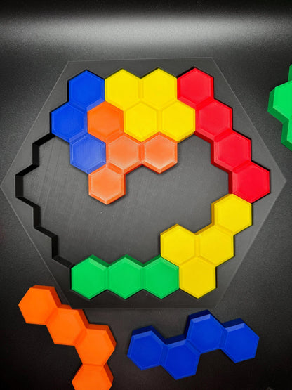 Bee Honeycomb Puzzle - Difficult 3D Printed Puzzle, Brain Teaser for All Ages, 10 Unique Pieces & Hexagon Base - Large 240x210mm Game