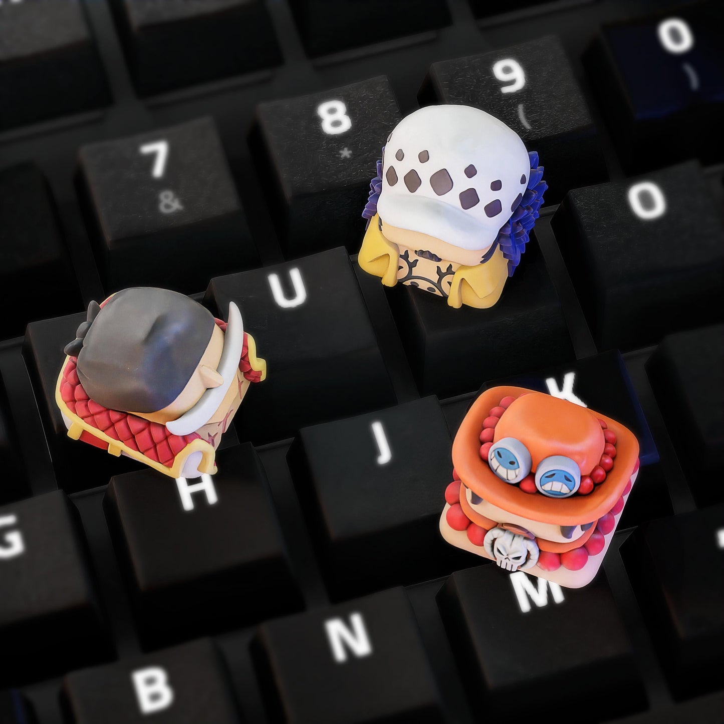 Handmade Anime Keycaps - Edward Newgate, Trafalgar Law, Portgas D. Ace for Cherry MX - Custom Artisan - Perfect Anime Fan Gift