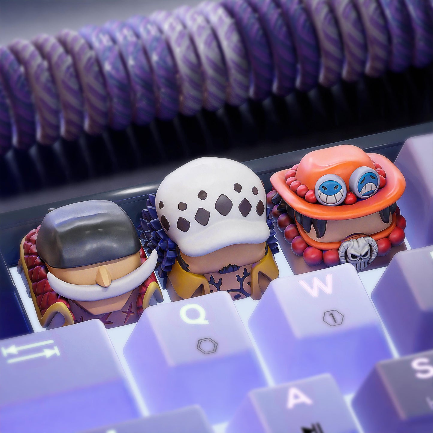 Handmade Anime Keycaps - Edward Newgate, Trafalgar Law, Portgas D. Ace for Cherry MX - Custom Artisan - Perfect Anime Fan Gift