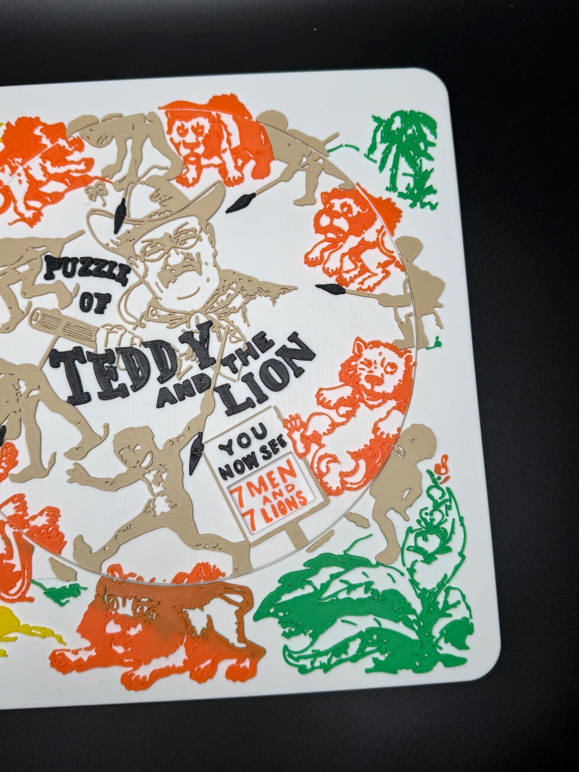 Teddy and the Lion Puzzle - Classic 1909 Optical Illusion, Sam Loyd Recreation, Unique Home Décor & Gift Idea