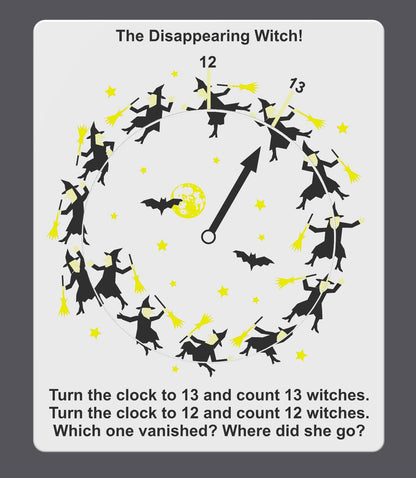 Disappearing Witch Puzzle - Count the Witches! 12 or 13? Fun Family Game with Hidden Objects & Brain Teaser Based on Disappearing Bicyclist