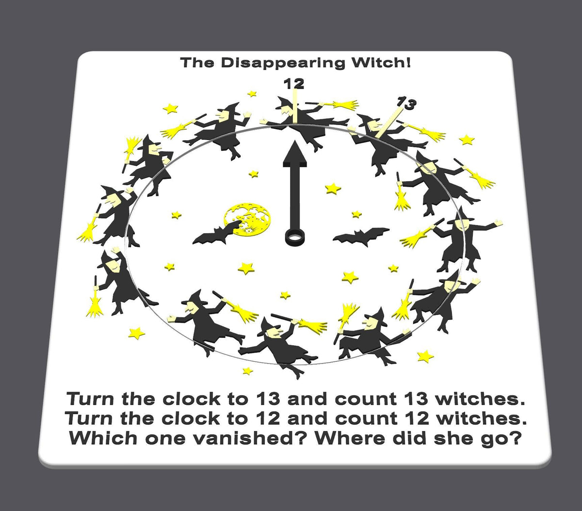 Disappearing Witch Puzzle - Count the Witches! 12 or 13? Fun Family Game with Hidden Objects & Brain Teaser Based on Disappearing Bicyclist