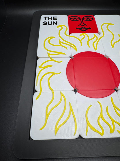 The Sun Sliding Puzzle - Large 3D Printed Puzzle, Interactive Sliding Piece Challenge, Get the Sun Square In The Middle, Mind Teasing Fun