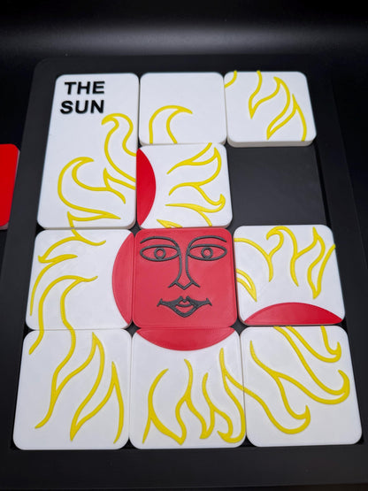 The Sun Sliding Puzzle - Large 3D Printed Puzzle, Interactive Sliding Piece Challenge, Get the Sun Square In The Middle, Mind Teasing Fun