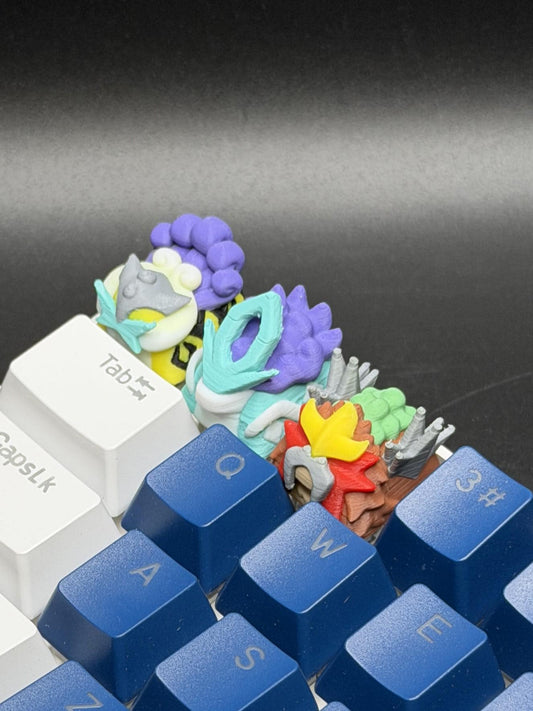 Handmade Inspired By Legendary Beasts Pokemon Keycaps for Cherry MX - Custom Artisan - Entei Suicune Raikou - Perfect Anime Fan Gift