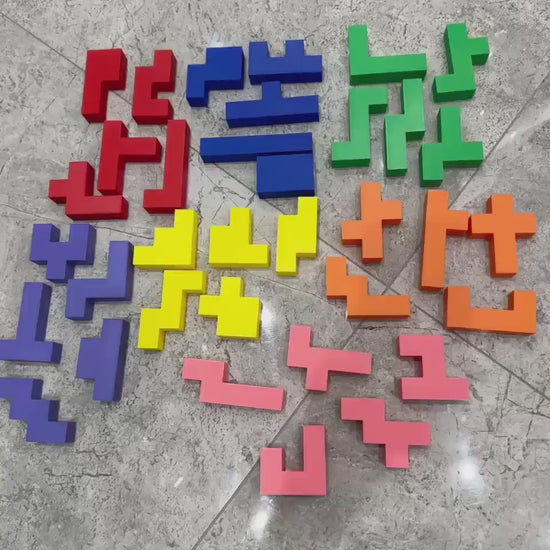 Hexomino Puzzle - 35 Unique 3D Printed Pieces, Fun Mind Challenge Gift for Kids & Teachers, Create Unique Shapes 27x27cm