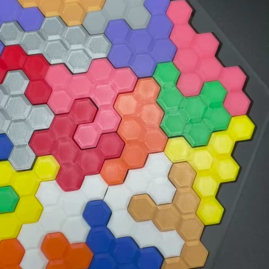 Hexagon Puzzle Brain Teaser - Difficult 3D Printed Puzzle, Brain Teaser for All Ages, 22 Unique Pieces & Hexagon Base - Large 255x225mm Game