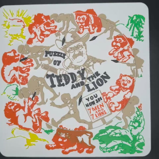 Teddy and the Lion Puzzle - Classic 1909 Optical Illusion, Sam Loyd Recreation, Unique Home Décor & Gift Idea