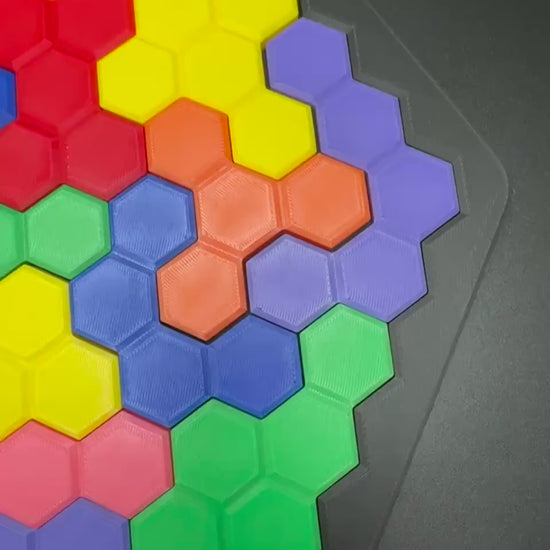 Hexagon Puzzle Brain Teaser - Difficult 3D Printed Puzzle, Brain Teaser for All Ages, 14 Unique Pieces & Hexagon Base - Large 240x210mm Game