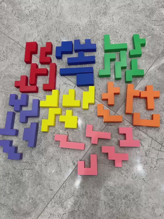 Hexomino Puzzle - 35 Unique 3D Printed Pieces, Fun Mind Challenge Gift for Kids & Teachers, Create Unique Shapes 27x27cm