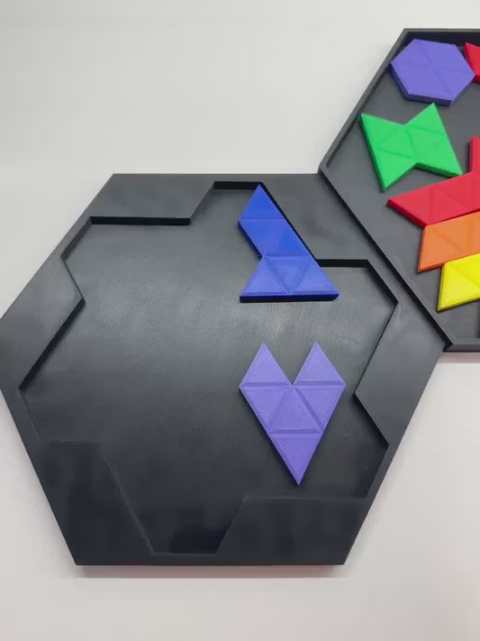 3D Printed Heptiamond Puzzle with Box - 24 Unique Pieces, Double-sided Challenge, Unique Brain Teaser, Fun for All Ages
