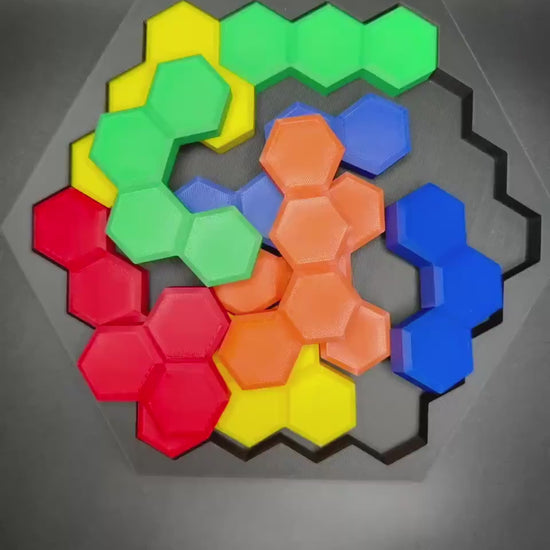 Bee Honeycomb Puzzle - Difficult 3D Printed Puzzle, Brain Teaser for All Ages, 10 Unique Pieces & Hexagon Base - Large 240x210mm Game