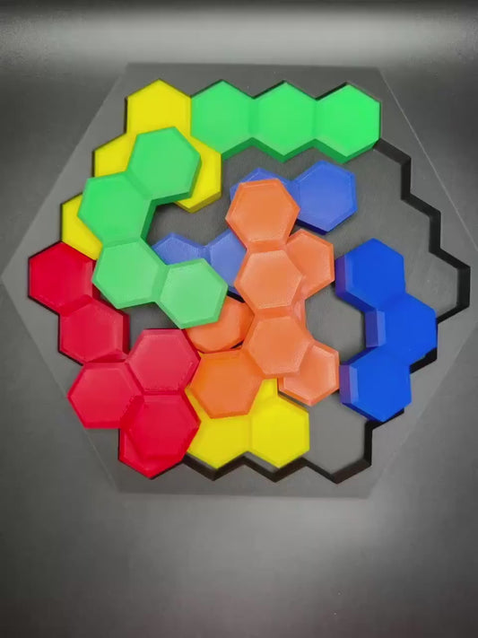 Bee Honeycomb Puzzle - Difficult 3D Printed Puzzle, Brain Teaser for All Ages, 10 Unique Pieces & Hexagon Base - Large 240x210mm Game